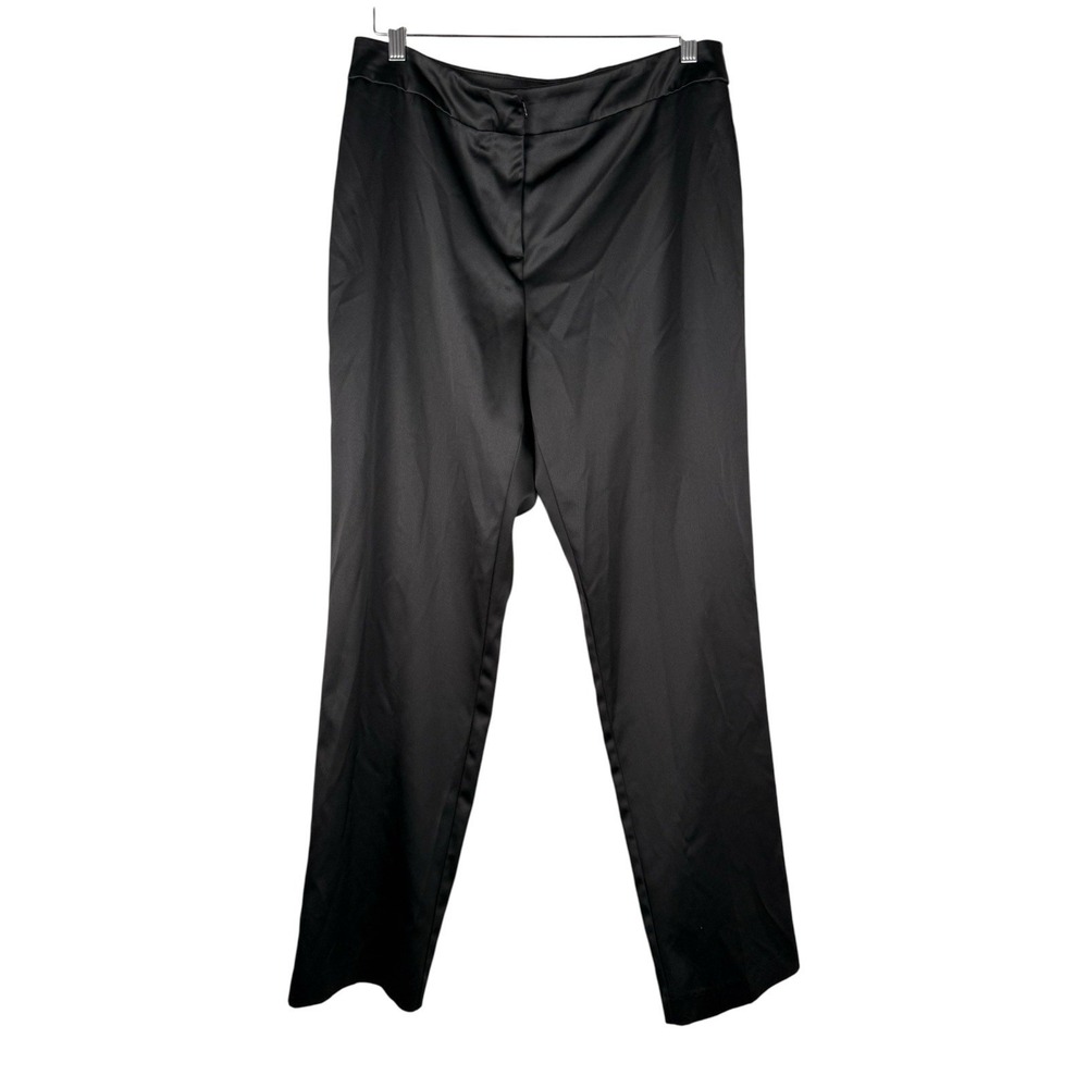 JS Collection Black Shiny Satin Dress Pants Women's Size‎ 12 Wide Leg Stretch